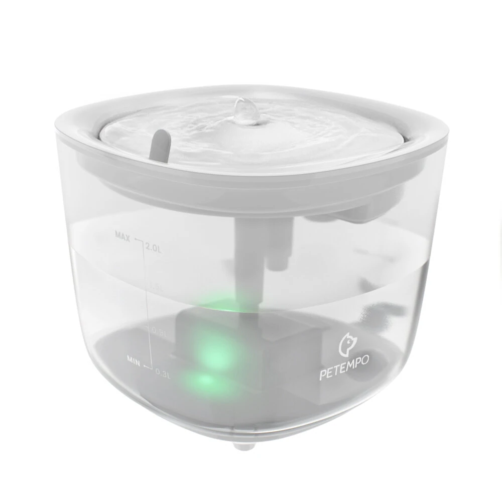 (image for) PETEMPO Cat Water Fountain, Wireless Cat Water Fountain with LED Light, 2L Ultra Quiet Cat Water Dispenser, Automatic Cat Dog Water Fountain with Water Level Window