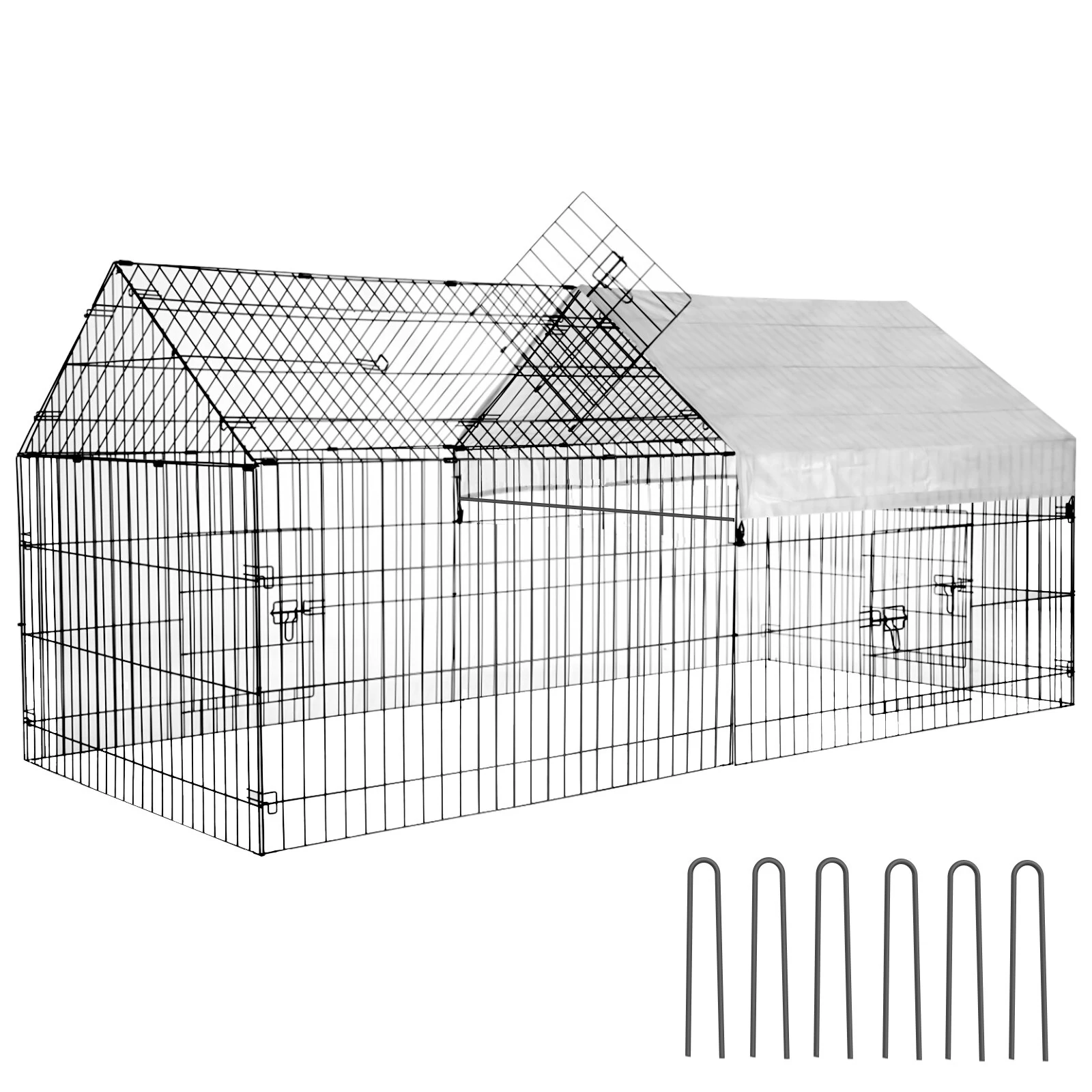 (image for) PawGiant Chicken Coop Run Cage Upgrade 86.6"&times;40"&times;38" Metal Chicken Fence Pen Pet Playpen Enclosures with Protection Cover&Ground Nail,Cage Indoor Outdoor Yard for S