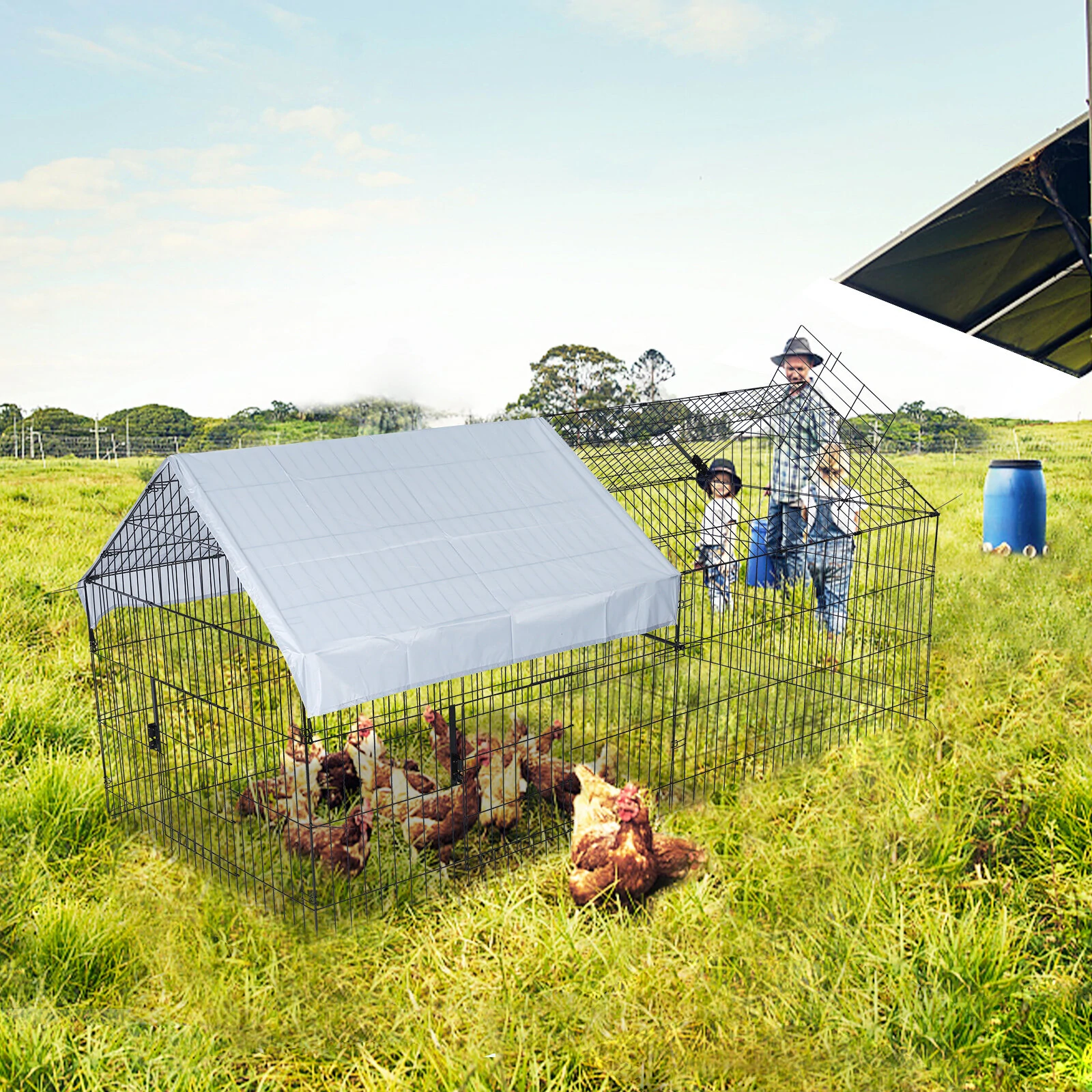 (image for) PawGiant Chicken Coop Run Cage Upgrade 86.6"&times;40"&times;38" Metal Chicken Fence Pen Pet Playpen Enclosures with Protection Cover&Ground Nail,Cage Indoor Outdoor Yard for S