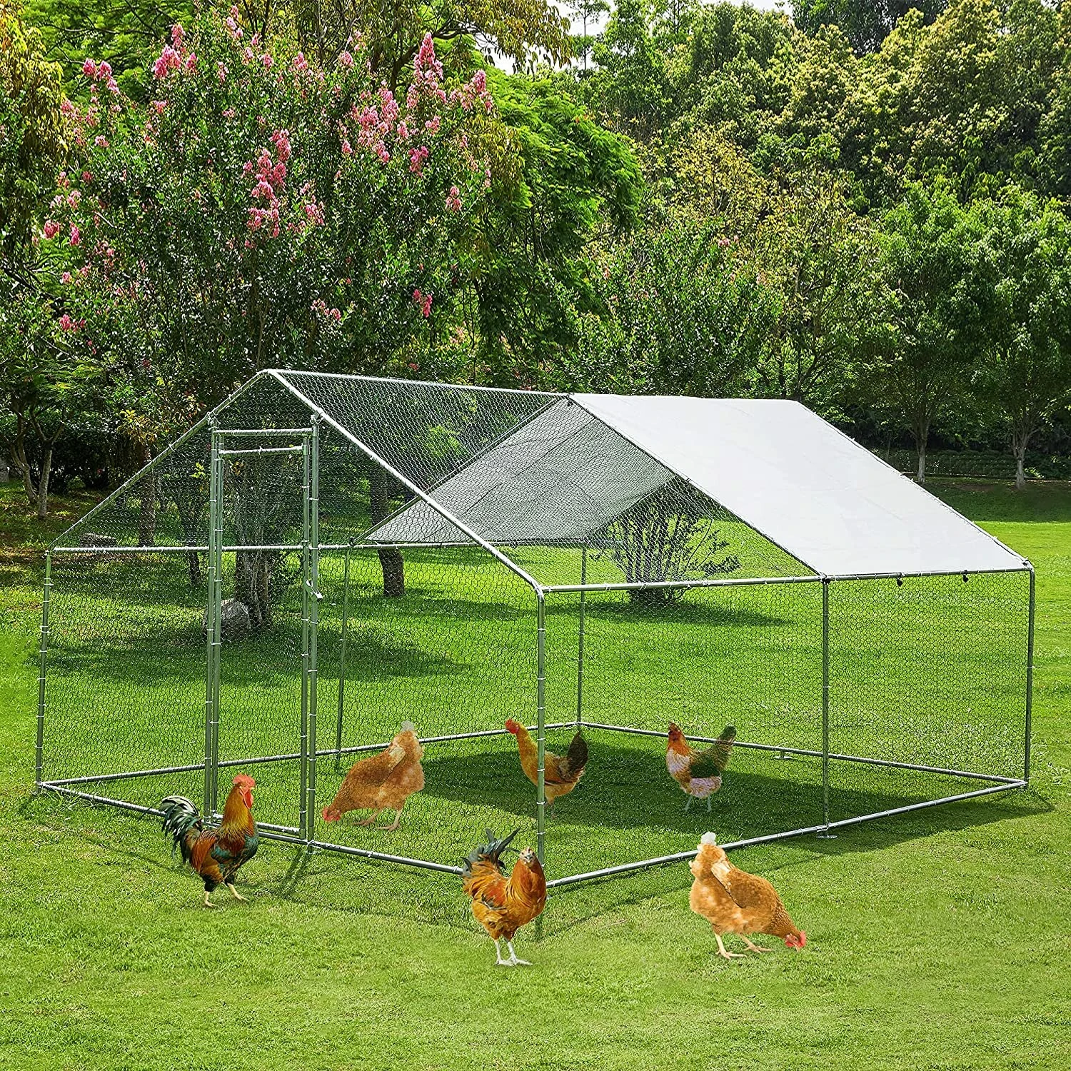 (image for) PawGiant Chicken Coop Run Cage Upgrade 86.6"&times;40"&times;38" Metal Chicken Fence Pen Pet Playpen Enclosures with Protection Cover&Ground Nail,Cage Indoor Outdoor Yard for S