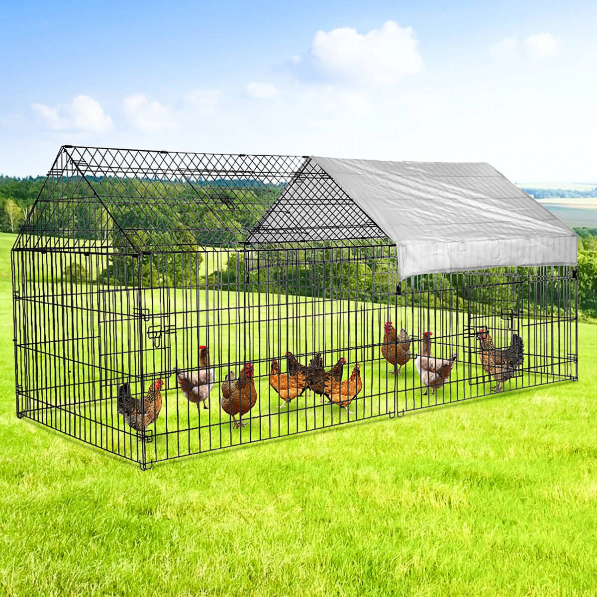 (image for) PawGiant Chicken Coop Run Cage Upgrade 86.6"&times;40"&times;38" Metal Chicken Fence Pen Pet Playpen Enclosures with Protection Cover&Ground Nail,Cage Indoor Outdoor Yard for S