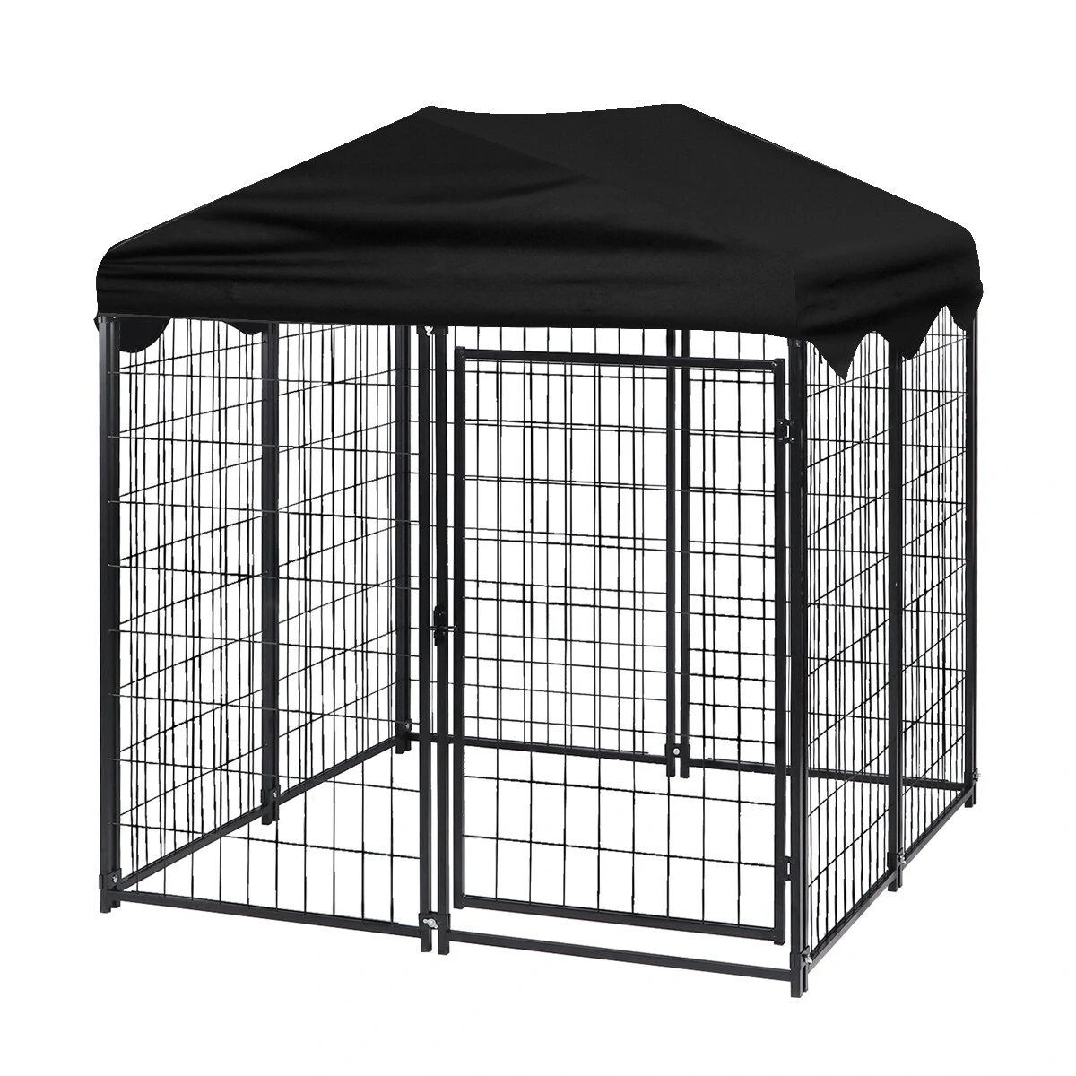 (image for) PawGiant Large Dog Kennel Outdoor Dog House with Roof 4ft x 4.2ft x 4.45ft Heavy Duty Metal for Large to Small Dog, Outside Dog Kennel Pet Crate Cage Playpen with UV-Proof Waterproof Cover