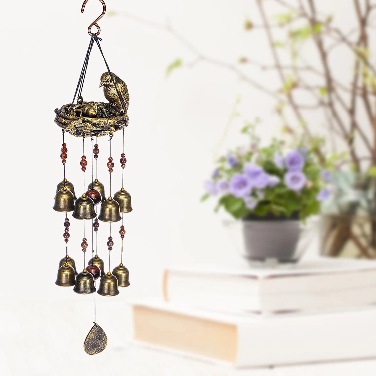 (image for) Resin Bird's Nest Wind Chimes Pendant Cross-Border Exclusively For Brass Bell Wind Chimes Outdoor Garden Bird Pendant