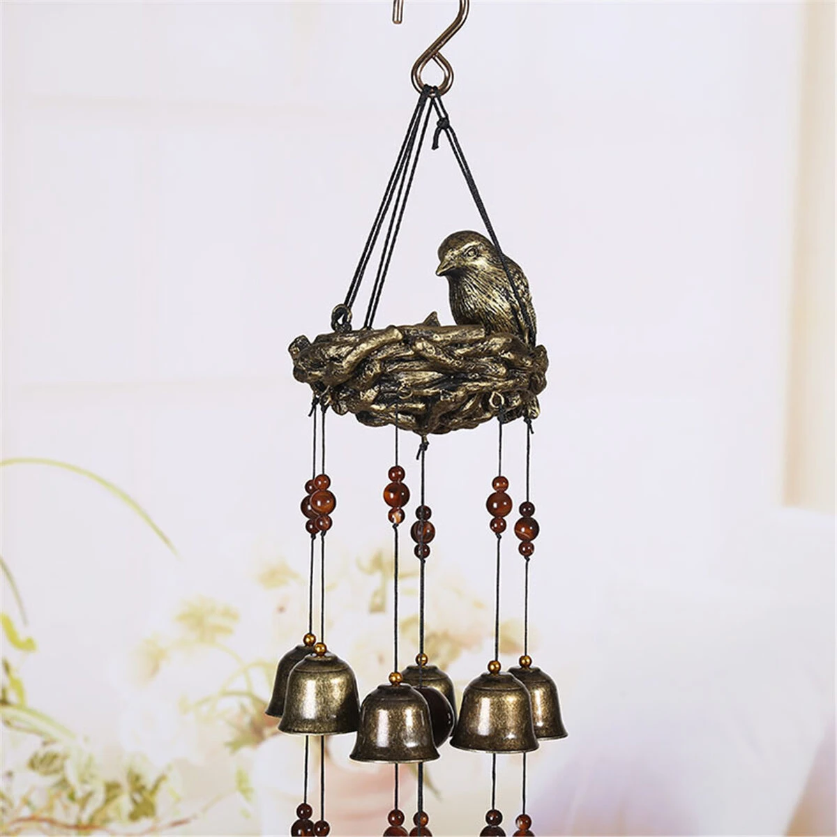 (image for) Resin Bird's Nest Wind Chimes Pendant Cross-Border Exclusively For Brass Bell Wind Chimes Outdoor Garden Bird Pendant