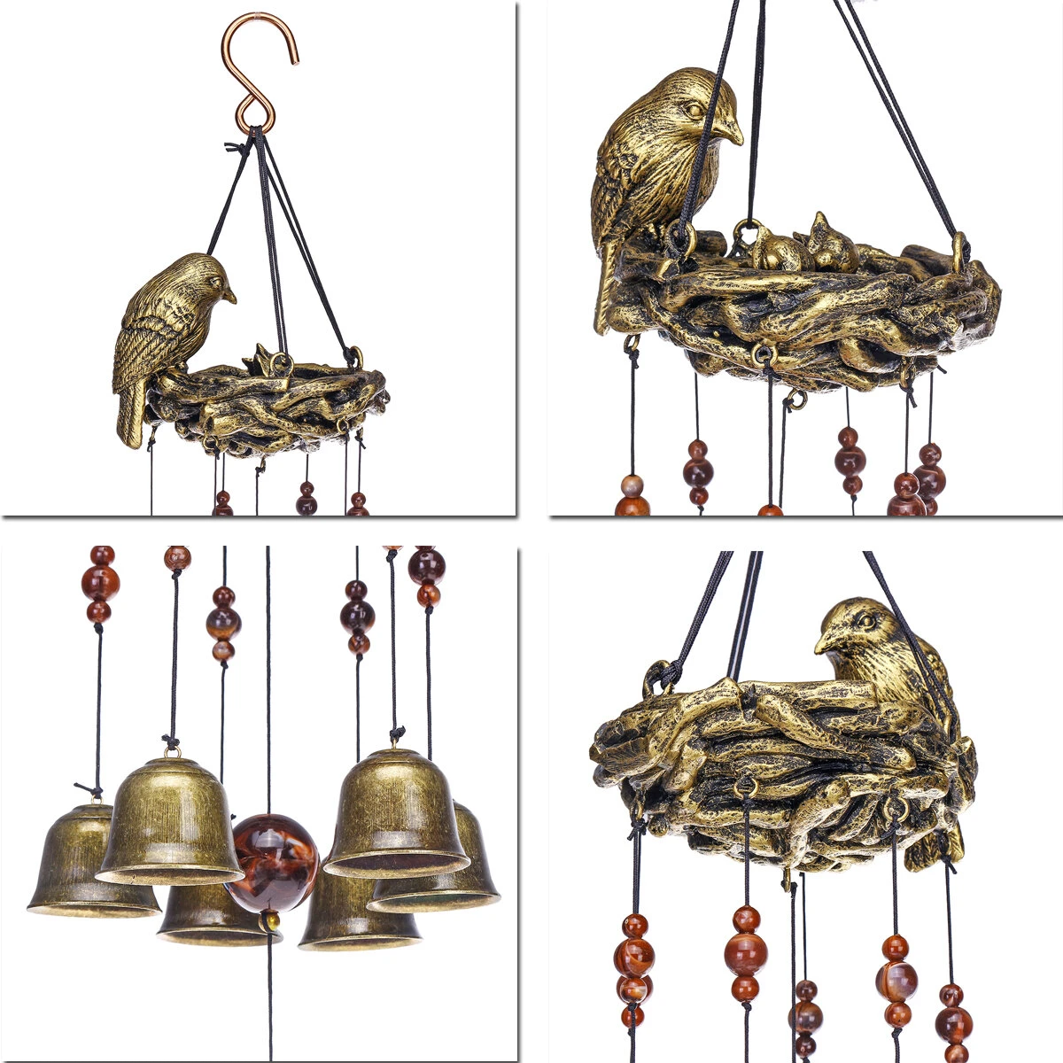 (image for) Resin Bird's Nest Wind Chimes Pendant Cross-Border Exclusively For Brass Bell Wind Chimes Outdoor Garden Bird Pendant